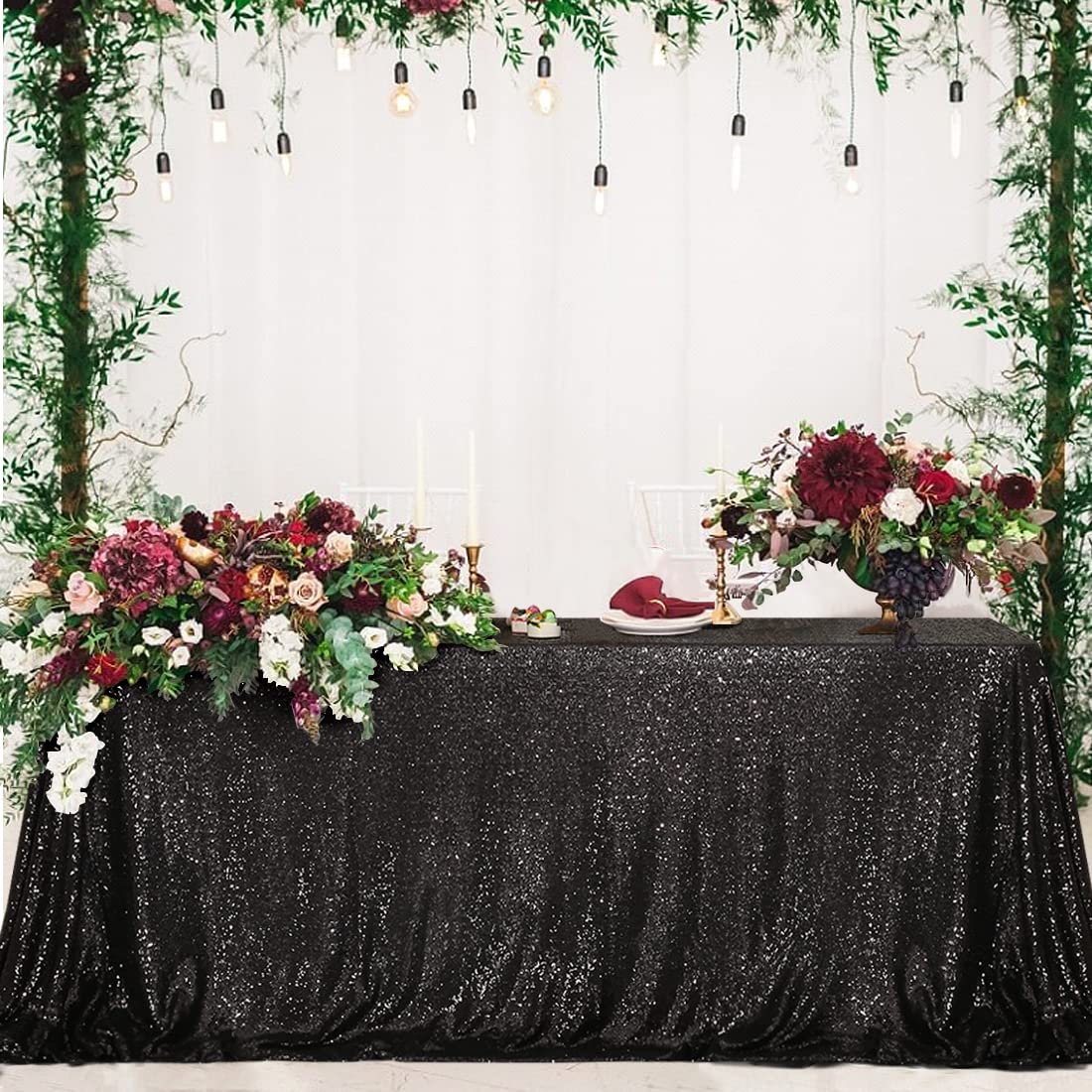 Partydelight Sequin Tablecloth Wedding Dinning Table 90''X132''Black Rectangle Tablecloth Shimmer Table Cloths Sparkle Glitter D